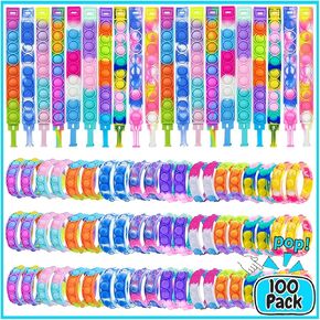 100Pcs Pop Bracelet Fidget Toys,Bubble Bracelets,Sensory Toys for Kids Adults ADHD ADD Autism,Classroom Exchange Gifts,Party Favor,Birthday Gifts,Game Prizes,Goodie Bag Stuffers
