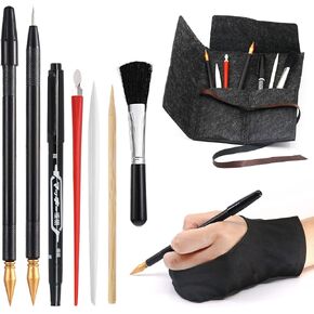 Scratch Art Tools, 9 Pcs Scratching Drawing Tools Set: Artist Glove, Tools Bag, Scratch Coloring Pens, Plastic and Wooden Stylus, Scraper, Repair Pen, Clean Brush for Adults & Kids Painting Paper