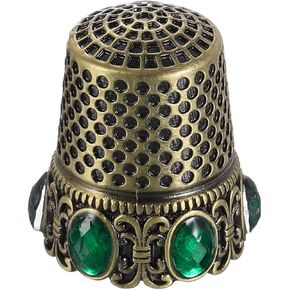 HARFINGTON Sewing Thimble Stainless Steel Finger Protector Fingertip Thimble Vintage Diamond Thickening Quilting Craft Accessories for Hand Sewing Knitting Needlework DIY Tools, Green Ancient