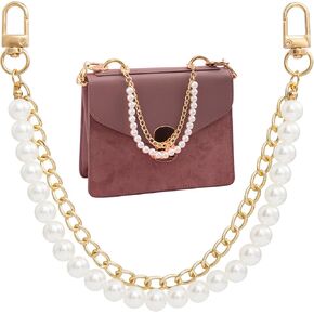 Mxxipp Pearl Purse Chains, Stainless Steel Double Chain Bag Charm, Bag Straps Short Handle Replacement Charms Accessories for Handbag Messenger Bags Wallets- Gold