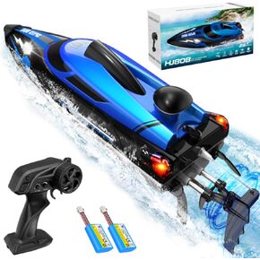 OSWIN RC Boat - HJ808 with 2 Rechargeable Battery, 22+ MPH Fast Remote Control Boat for Pool & Lake, RC Speed Boat 2.4Ghz Race Boats for Adults & Kid, Outdoor Water Toys(Blue)
