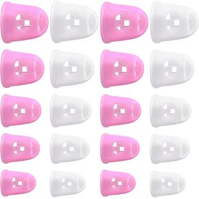 20pcs Rubber Finger Tip Guard, 5 Sizes Finger Grips Protector for Sorting Paper, Rubber Fingertip Cover Cap for Sewing Carving Cutting Painting Guitar Playing- White & Pink