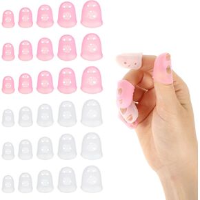 30Pcs Rubber Finger Tips, Anti-Slip Fingertip Protector Caps Silicone Fingertips Protector Pads Breathable Fingers Tips Guard for Paper Turning Guitar Playing Hand Sewing Money Counting