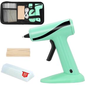 Glue Gun Cordless Rechargeable with 30 Glue Sticks, Hot Glue Gun and Sticks Set Fast Preheating Hot Melt for School Crafts DIY Arts and Quick Home Repairs