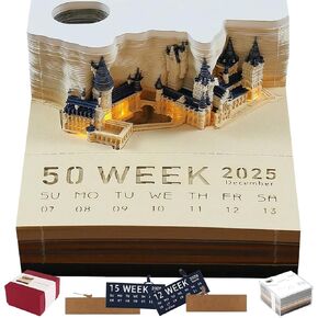 3D Memo Pads Calendar 2025,Magic Castle 3D DIY Art Memo Pad with Lights,Time Piece Calendar 2025 Tear Away Carving Sticky DIY Post Craft(Magic Castle)