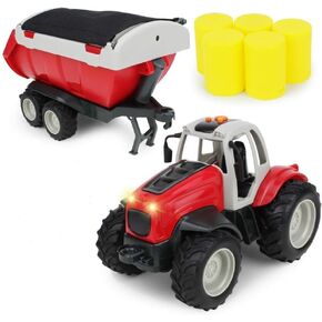 Boley Farm Tractor with Trailer - Light and Sound Farm Toy Truck Tractor Set - Hay Bales Included - Tractor Toys for Kids