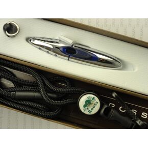 Cross Made in the USA Blue Metal Ion Gel Ink Rollerball Pen with Key Clip and Lanyard. Roots Engraved on side