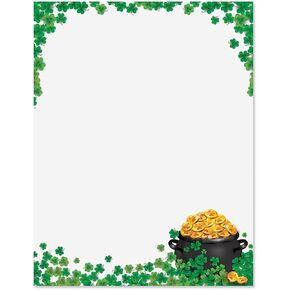 Shamrock Stationary Letter Paper With Green Clover Border, St. Patrick’s Day Sheets for Parties, Wedding Invitations, Custom Greeting Cards, Holiday Crafts, School Activities, Set of 25, 8 1/2" x 11"