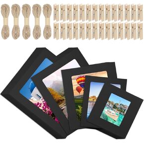 Swpeet 105Pcs Paper Photo Frames Set, Hanging Photo Display Frames, Cardboard Picture Frames, Includes 3 Inch/4 Inch/5 Inch/6 Inch/7 Inch Hanging Album Frame Each for 10Pcs, 50Pcs Clips, 5Pcs String