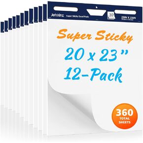Sticky Easel-Pads - Flip Chart-Paper for Teachers – Large Whiteboard & Dry-Erase-Board Paper – Ink Bleed-Resistant - 20 x 23 inch - 30 Sheets/Pad (20 x 23'' - 12 Packs)