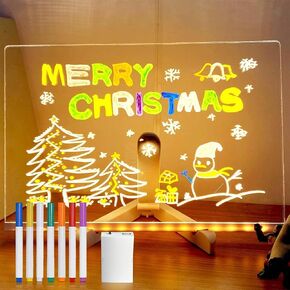 LED Note Board with Colors, Light Up Message Board Christmas, Acrylic Dry Erase Board with Stand, 7 Colors Pen, USB Box for Outdoor Use, LED Drawing Board for Office/School/Home/Kids (11.8 x7.9in)