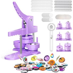 300pcs Button Pin Maker Machine Multiple Sizes 1''+1.25''+2.25'' Badge Button Press Machine with Button Parts&Circle Cutter&Picture (Purple)