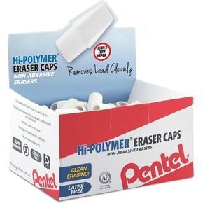 Pentel Hi-Polymer Eraser Caps, White Eraser, Box of 144 Eraser Caps (ZEH-02)