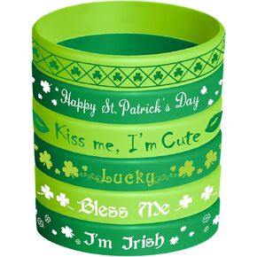 TUPARKA St. Patrick's Day Rubber Wristbands Silicone Shamrock Irish Wristband Bracelet for Party Favors Kids School Gifts Supplies, 36 Pcs 6 Styles