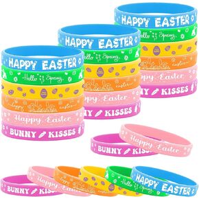 Lesnala 48 PCS Easter Rubber Wristband Theme Party Silicone Bracelet for Kids Teens Women Men Gifts Holiday Accessories Basket Stuffers Supplies