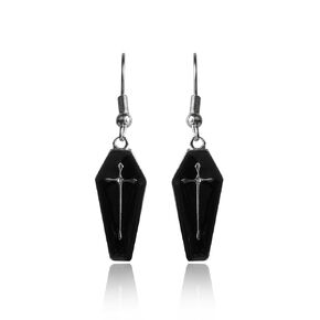 Gothic Coffin Earrings - Elegant Vampire Coffin Jewelry in Black for Gothic Witchcraft Enthusiasts