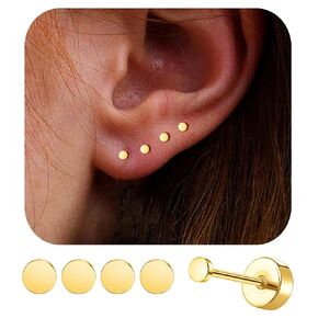 4pairs 2mm Flatback Stud arics for Women Girls Tiny Dot stud arring inring stan غير القابل للصدأ المصنوع من الفولاذ المقاوم للصدأ المصنوع يدويًا.