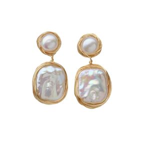 Pearl earrings for women,Baroque Freshwater Pearl Earrings for Women, Wire Wrap Gold pearl drop Earrings Jewelry, Handmade Jewelry Gift for Mom Lover Her (14K Gold Plated）