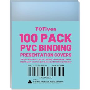 TOTiyea 100 Pack 12 Mil PVC Binding Presentation Covers, Clear Report Covers for Binding,8.5x11 Inches,Letter Size
