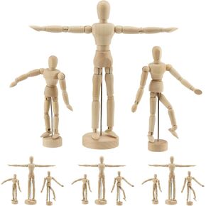 KOHAND 9 Pcs Drawing Mannequins, Wooden Moveable Art Figure Model with Stand, Art Drawing Model for Artists Sketching, Painting, Home Office Decoration 5.5/6 /8 Inch