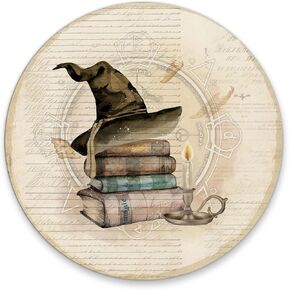 Vintage Magical Book Witchy Hat Mouse Pads for Wireless Mouse Computers Laptop Desk Accessories, Witch Gifts, Witchy Gifts for Women, Aesthetic Mouse Pad, 7.9x7.9 Inches