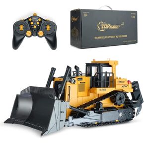 Top Race RC Bulldozer Toys for Boys - Remote Control Construction Vehicle with Metal Shovel - Heavy-Duty RC Front Loader - 5 Channel Remote Control Backhoe - RC Bulldozer for Adults and Kids