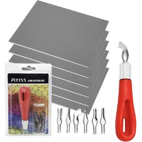 Linoleum Blocks for Printmaking (6pack) and Stamp Carving Tool - Printmaking Supplies for Rubber Stamp Carving Block Printing - Linoleum Carving Tools and lino Rubber Block Stamp Carving kit