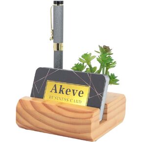 Wooden Business Card Holder, Office Desk Wooden Business Card Holder, Succulent Plant Decorated Wooden Business Card Holder Suitable for Both Men Women's Offices, Salons. (Wood Color)