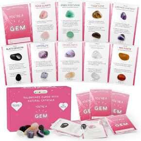 4E's Novelty You're a Gem Cards with Natural Gems - 30 Pack Individually Wrapped Gemstone Valentines Cards with Crystals Rock,Valentine Classroom Gifts for Boys Girls Valentines Gifts for Kids