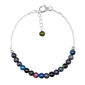 InfinityGemsArt Black Opal Bracelet, October Birthstone, Natural Gemstone Beads, Dainty Handmade Jewelry Women, Chakra Energy, Healing Crystals, 925 Sterling Silver Chain 8 inch Gifts For Women