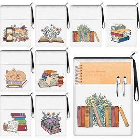8 Pcs Book Sleeves with Zipper and Pocket, Book Covers Book Protector Pouch for Book Lovers Book Club Librarian Bookish Women Men Student Teacher Gifts, 11 x 8.7 Inch