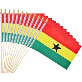 25Pack Small Ghana Flag Handheld Mini Ghanaian Flags on Stick 5x8 Inch