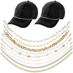 Geyoga 9 Pcs Hat Chains for Trucker Hat Charms DIY Chains for Women Men Baseball Cap Accessories