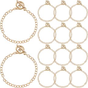 Isslly 14 PCS Bracelet Chains for Jewelry Making, Alloy Bracelet Chains with OT Buckle Link Chain Bracelets for Women DIY Jewelry Crafts -Gold