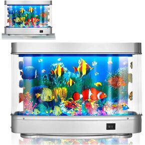 D&M Fake Fish Tank, Aquarium Sensory/Lamp, Artificial Fish Tank with Wall Shelf Display, Cute Moving Fish, Decorative Virtual Ocean in Motion Night Light