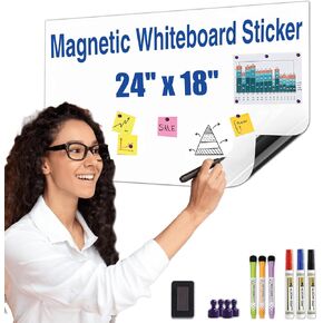 Magnetic Dry Erase Board Paper 36" x 24" Adhesive Backing White Board Sticker for Wall Peel and Stick Whiteboard Contact Paper for Kids Office Home Include Marker Magnet Eraser