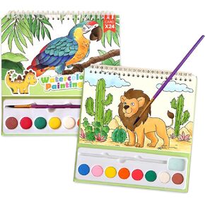 Watercolor Painting Coloring Books Arts & Crafts Kit, Mess Free Paint with Water Set, Pocket Watercolor Paint Bookmarks, Travel Activities Art Party Favors Exchange Birthday Gifts for Kids