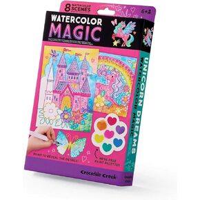 Crocodile Creek Unicorn Dreams Watercolor Magic Paint Set for Kids Ages 6 and Up - Includes 8 Water-Reveal Scenes, 8 Mess-Free Painting Palettes, and Water Brush Pen - Art Supplies for Kids