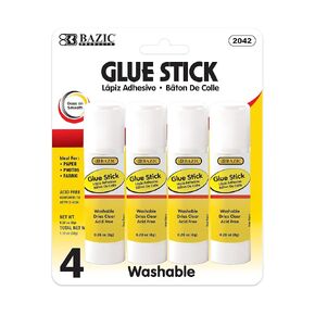 BAZIC Glue Stick 8g/0.28 Oz., White Glue Sticks, Multi-Purpose Acid Free, Ideal for Photos Paper Art Craft at School Home Office (4/Pack), 1-Pack