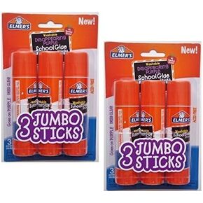 Elmers Jumbo Disappearing Purple School Glue Stick, 1.4 Ounce, 2 Packs of 3 Sticks, 6 Sticks Total