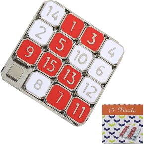 Metal Number Slide 15 Puzzle Red and White Number Sliding Puzzle Educational Learning Games Brain Teaser Puzzle Pocket Slide Puzzle Funny Number Puzzle