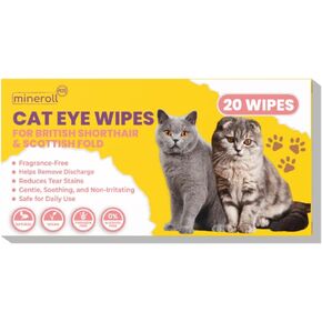 Cat Eye Wipes for British Shorthair and Scottish Fold - Individually Wrapped, Gentle Tear Stain Remover, Fragrance-Free, Alcohol-Free, Vegan, Soft Fabric - 20 Count