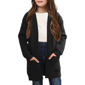 Ermonn Girls Kids Open Front Cardigans Sweaters Long Sleeve Knit Cute Sweater Outwears with Pockets for 5-14 Years in Kuwait