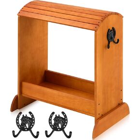 Pine Wood Saddle Rack Horse Saddle Rack Stand for Western Saddles and Horse Tack Organizers Heavy Duty Horse Saddle Tack Storage Accessories with 2 Hooks