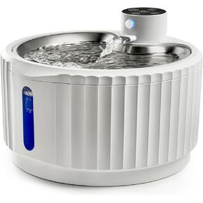 Leafur Cat Water Fountain, Battery Operated - Motion Sensor Pet Fountain 2.8L/95oz, Automatic Water Dispenser with Quiet Pump & Stainless Steel Tray (White Cordless)