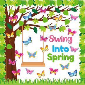 Spring Butterfly Tree Bulletin Board Set Swing Into Spring Classroom Decorations Butterfly Name Tags Cutouts School Home Chalkboard Wall Window Decor for Teacher Preschool Elementary