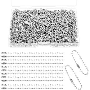 Ball Chain Bulk Metal Chain Width 2.4mm Ball Beads Chain Long Bead Connector Clasp for Jewelry Making DIY Crafts Hanging Christmas Decoration (200 Pcs Silver 3.9 Inch / 10 cm)