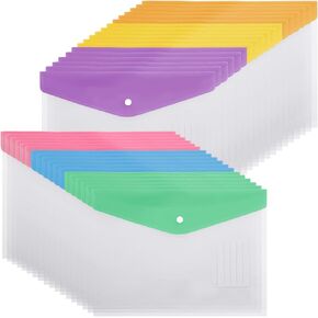CYEAH 36 Pcs Plastic File Folders, A4, Letter Size Plastic Envelopes with Snap Closure, Clear Document Folders File Folders US Letter A4 Size File Envelopes with Label Pocket, Assorted Color