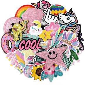 35Pcs Pink Theme Iron on Patches for Girls Assorted Styles Embroidered Applique for Clothing Cute Sew On Patch Applique for Shirts Clothes Jackets Hats Backpacks