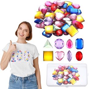 Quelay 120 Pcs100 Days of School Project Adhesive Craft Jewels Jumbo Bling Crystal Gem Stickers Assorted Shapes Colors Rhinestone Stickers with Box for 100th Day of School Shirt Arts Crafts Projects